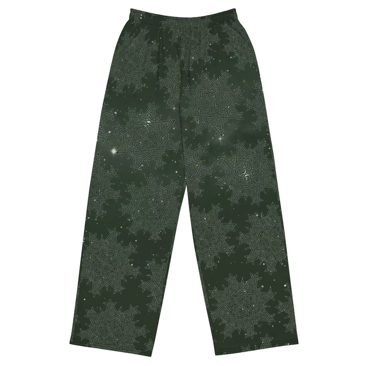 Celtic knot pants by Xigfireon featuring the Midnight Green Cosmos patterned series of the `Morning Star Fire` design.