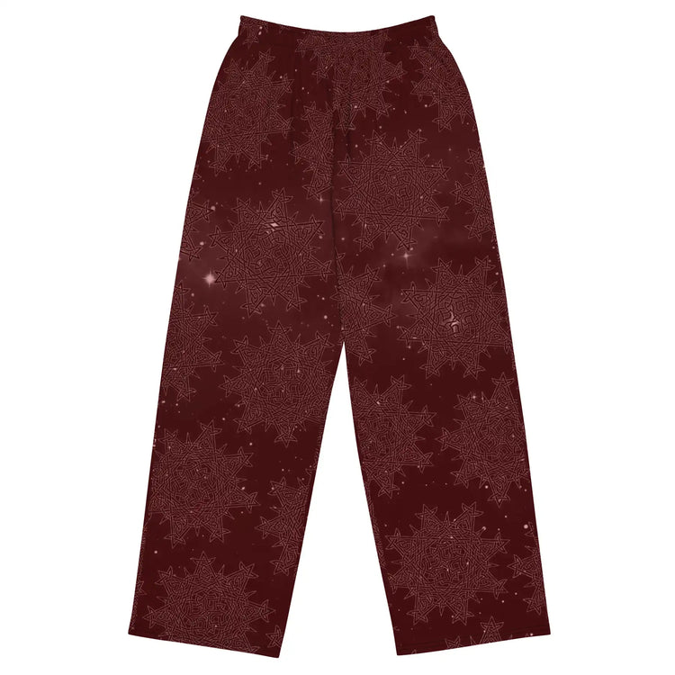 Celtic knot pants by Xigfireon featuring the Midnight Red Cosmos patterned series of the `Morning Star Fire` design.