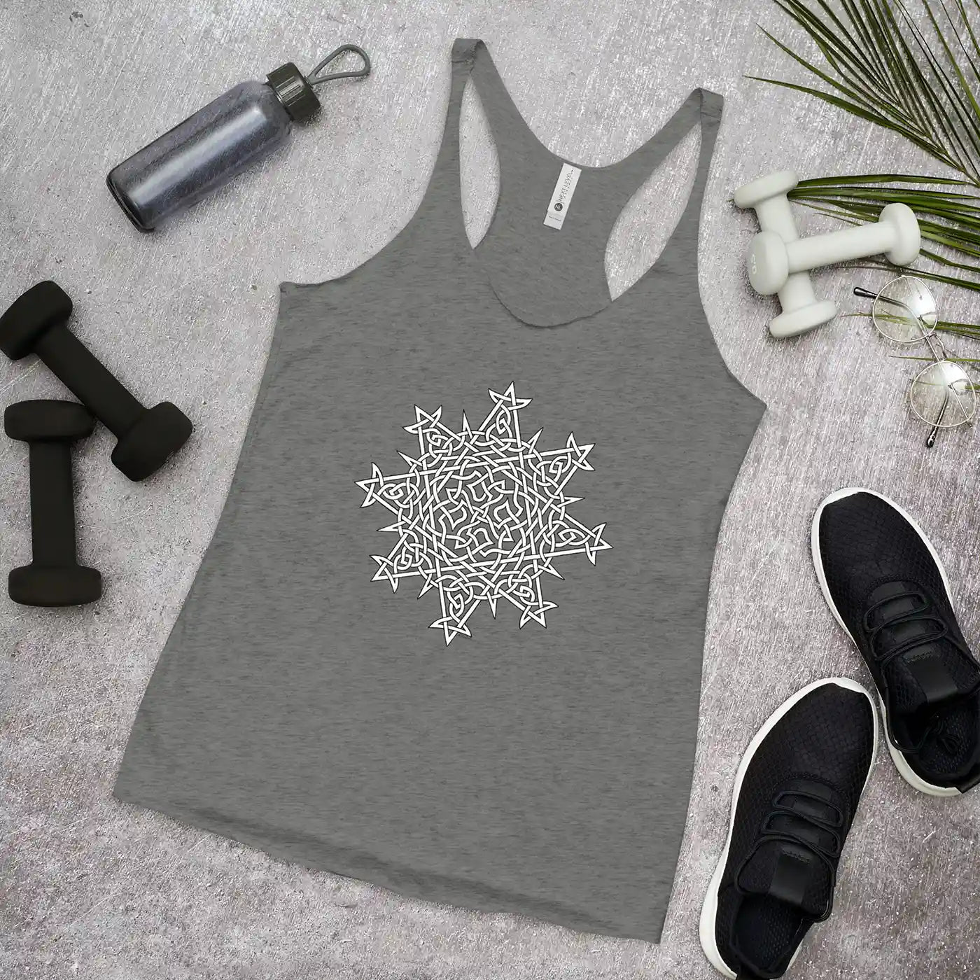 Some workout gear surrounding a heather Xigfireon graphic women&