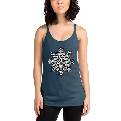 A young woman, viewed from the front, wearing an indigo Xigfireon graphic women&