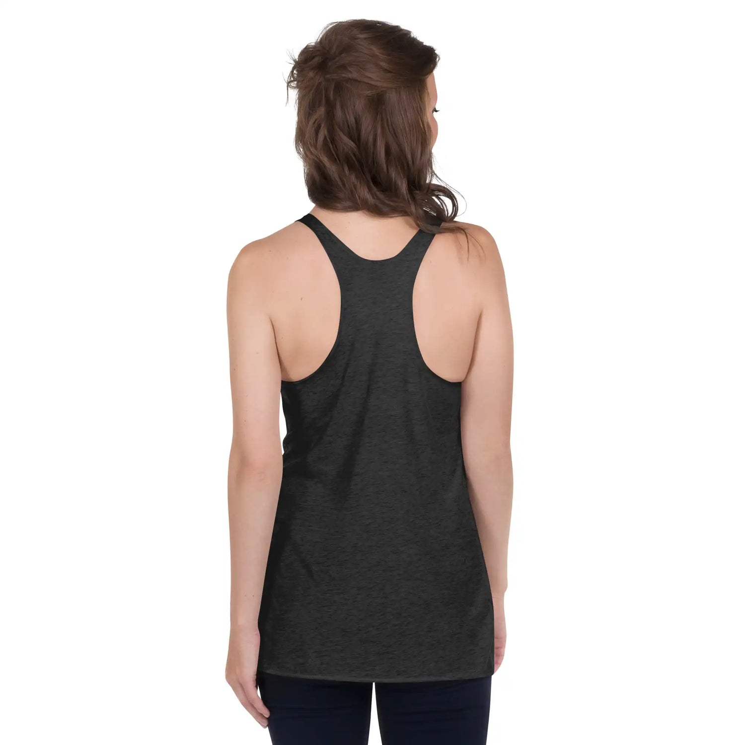 A young woman, viewed from behind, wearing a black Xigfireon graphic women&