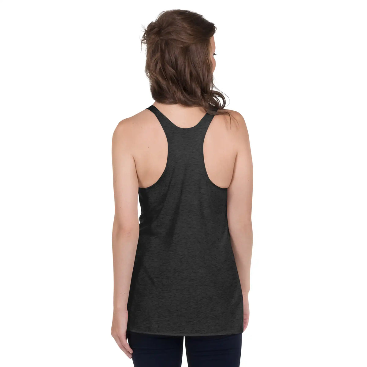 A young woman, viewed from behind, wearing a black Xigfireon graphic women&