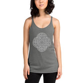 A young woman, viewed from the front, wearing a heather Xigfireon graphic women&