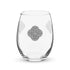 The front side of a stemless wine glass featuring the Solid Black iteration of the `Reach Of The Spirit` Celtic knot design. The `Reach Of The Spirit` Celtic knot is an Earth symbol.