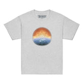 A sport grey Xigfireon kids graphic t-shirt featuring the `Derivation II` Celtic knot merger design symbolizing the Sun and the Earth in their cosmic dance.