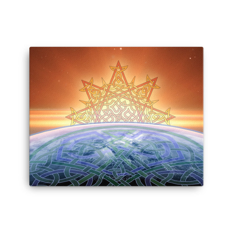 A 16" x 20" canvas print of the `Derivation II` Celtic knots merger design.