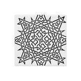 The back side of an 18 inch by 18 inch Xigfireon pillowcase featuring the inverted Black & White Súmáilte iteration of the `Morning Star Fire` Celtic knot design. The `Morning Star Fire` Celtic knot represents the Sun.