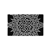 The front side of a 20 inch by 12 inch Xigfireon pillowcase featuring the Black & White Súmáilte iteration of the `Morning Star Fire` Celtic knot design. The `Morning Star Fire` Celtic knot symbolizes Father Sun.