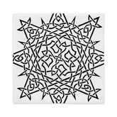 The back side of a 22 inch by 22 inch Xigfireon pillowcase featuring the inverted Black & White Súmáilte iteration of the `Morning Star Fire` Celtic knot design. The `Morning Star Fire` Celtic knot symbolizes Father Sun.