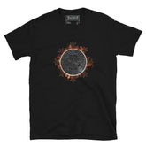 A classic black Xigfireon graphic tee featuring the Eclipsed iteration of the `Morning Star Fire` Celtic knot design, inspired by the Annular Solar Eclipse of 2023.