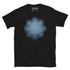 The Blue Slate iteration of the `Morning Star Fire` Celtic knot design on a black t-shirt.