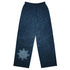 The front side of a pair of Xigfireon graphic wide leg pants featuring the Blue Slate iteration of the `Morning Star Fire` Celtic knot design.