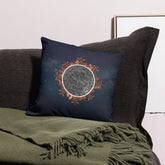 An 18 inch by 18 inch Xigfireon pillow case featuring the Eclipsed iteration of the `Morning Star Fire` Celtic knot design.