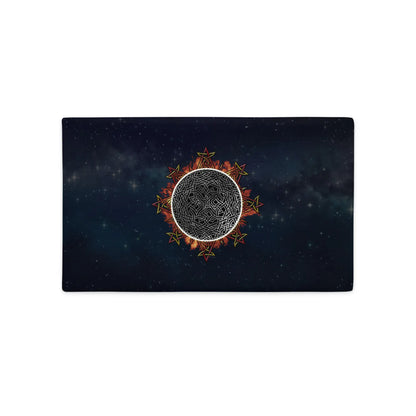 A 20 inch by 12 inch Xigfireon pillow case featuring the Eclipsed iteration of the `Morning Star Fire` Celtic knot design.