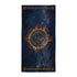 A Xigfireon bath and/or beach towel featuring the Eclipsed iteration of the `Morning Star Fire` Celtic knot with braided borders ending in triskelions at the narrow ends.