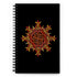 The front side of a Xigfireon spiral notebook featuring the Fire Colour iteration of the `Morning Star Fire` Celtic knot design.