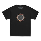 A black Xigfireon kids graphic t-shirt featuring the Eclipsed iteration of the `Morning Star Fire` Celtic knot design. The `Morning Star Fire` Celtic knot symbolizes Father Sun and the eternal Cosmic Light.