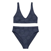The front side of a Xigfireon graphic bikini featuring the Midnight Blue Cosmos patterned series of the `Morning Star Fire` Celtic knot design.