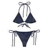 A view of the inside of a string bikini featuring the Midnight Blue Cosmos iteration of the `Morning Star Fire` Celtic knot pattern.