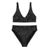 The front side of a Xigfireon graphic bikini featuring the Midnight Cosmos patterned series of the `Morning Star Fire` Celtic knot design.