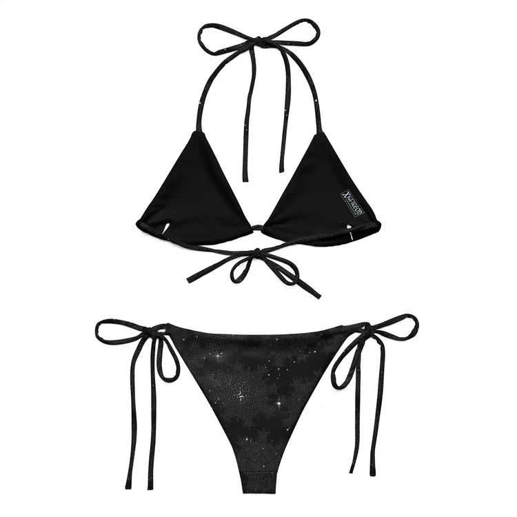 A view of the inside of a string bikini featuring the Midnight Cosmos iteration of the `Morning Star Fire` Celtic knot pattern.