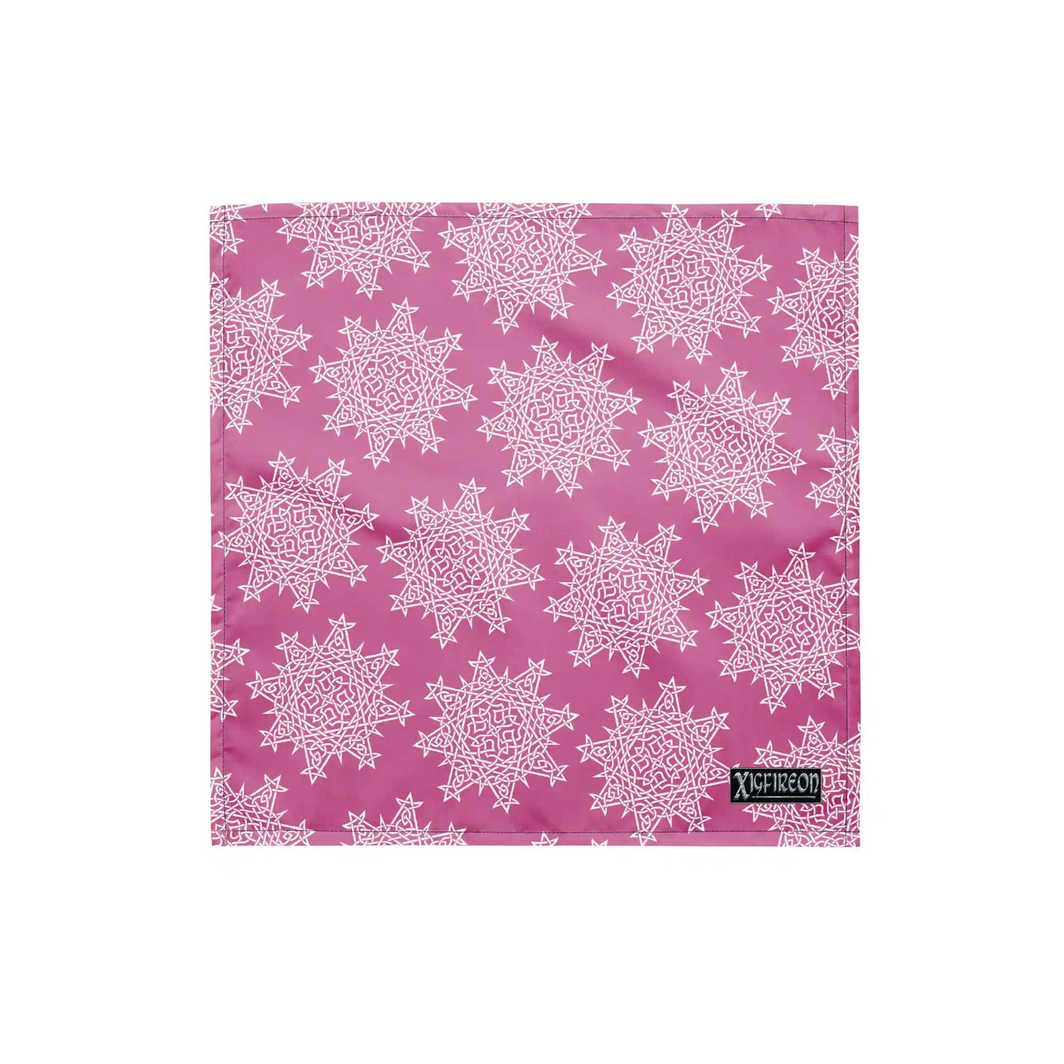 A small Xigfireon bandana adorned with the Pink and White patterned series of the `Morning Star Fire` Celtic knot design.