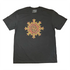 A black Xigfireon graphic t-shirt featuring a screen printed version of the Fire Colour iteration of the `Morning Star Fire` Celtic knot design.