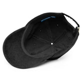 A view of the inside of a black Xigfireon vintage corduroy cap.