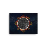A 12" x 16" canvas print of the Eclipsed iteration of the `Morning Star Fire` Celtic knot design amidst a sky of faint stars. Inspired by the 2023 Annular Solar Eclipse.