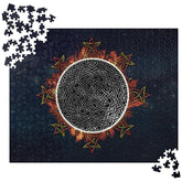 A 520 piece jigsaw puzzle featuring the Eclipsed iteration of the `Morning Star Fire` Celtic knot design. Inspired by the 2023 Annular Solar Eclipse..