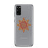 A Samsung Galaxy S20 in a Xigfireon clear phone case featuring the Fire Colour iteration of the `Morning Star Fire` Celtic knot design. The `Morning Star Fire` Celtic knot design represents Father Sun.