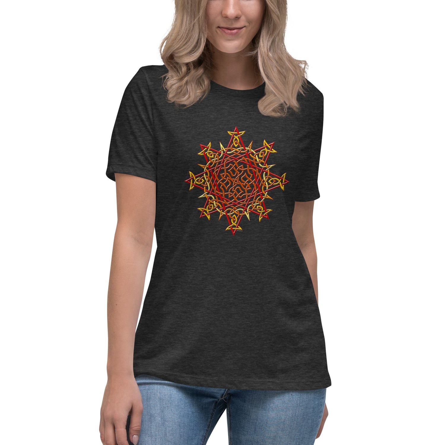 A young woman wearing a dark grey heather Xigfireon woman&