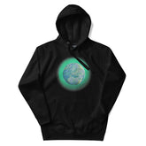 A black Xigfireon graphic hoodie featuring the Deep Forest iteration of the `Reach Of The Spirit` Celtic knot design.