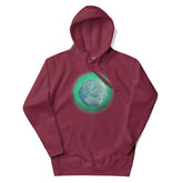 A maroon Xigfireon graphic hoodie featuring the Deep Forest iteration of the `Reach Of The Spirit` Celtic knot design.