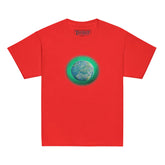 A red Xigfireon kids graphic t-shirt featuring the Deep Forest iteration of the `Reach Of The Spirit` Celtic knot design. The `Reach Of The Spirit` Celtic knot symbolizes Mother Earth.