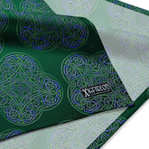 A close up view of the Xigfireon logo on a large sized (25.25 inch x 25.25 inch) `Reach Of The Spirit` Living Colour forest bandana.