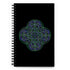 The front side of a Xigfireon spiral notebook featuring the Living Colour iteration of the `Reach Of The Spirit` Celtic knot design.
