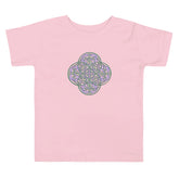 A pink Xigfireon toddler graphic t-shirt featuring the Living Colour iteration of the `Reach Of The Spirit` Celtic knot design. The `Reach Of The Spirit` Celtic knot represents Mother Earth.