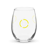 The front side of a stemless wine glass featuring the White & Gold iteration of the Trinity Knot design. Also known as a triquetra, the Trinity Knot is a symbol of unity and balance.