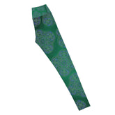 The right side of a pair of Xigfireon graphic yoga leggings featuring the Living Colour Forest patterned series of the Reach Of The Spirit Celtic knot design.