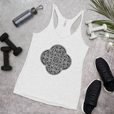 Some workout gear surrounding a heather white Xigfireon graphic women&