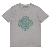 A heather grey Xigfireon graphic organic cotton t-shirt featuring the Living Colour iteration of the `Reach Of The Spirit` Celtic knot design. The `Reach Of The Spirit` Celtic knot represents our amazing Mother Earth.