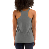 A young woman, viewed from behind, wearing a heather Xigfireon graphic women&