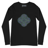 A black Xigfireon long sleeve graphic t-shirt featuring the Living Colour iteration of the `Reach Of The Spirit` Celtic knot design. The `Reach Of The Spirit` Celtic knot symbolizes Mother Earth.